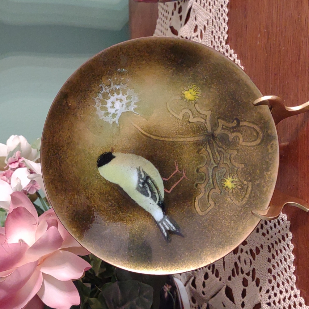 Brumm Enamel Bird Plate Signed Plate